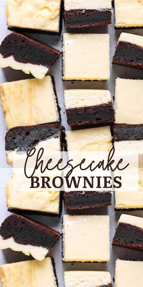 Cheesecake brownies are made of 2 decadent layers - a rich, fudgy brownie layer and a classic cheesecake layer. Our family loves these brownie bottom cheesecake bars - the brownie layer is so chocolatey and complements the cheesecake layer! #cheesecakebrownies #brownies #bars Brownie Bottom Cheesecake, Topped Brownies, Classic Brownies Recipe, Perfect Cheesecake, Cheesecake Brownies Recipe, Cheesecake Layer, Cheesecake Bar Recipes, Fudgy Brownie, Brownie Toppings