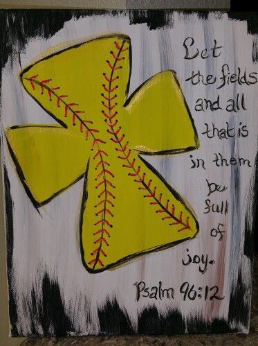 by SpiritNWhimsey on Etsy Softball Painting Ideas, Softball Paintings, Softball Cross, Softball Crafts, Softball Bags, Psalm 96, Parking Spot, Girls Softball, Easy Canvas Painting