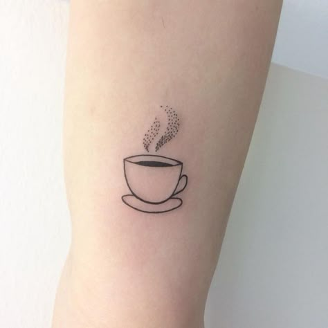 Coffee Tattoo Minimalist, Coffee Cup Tattoo, Tea Tattoo, Tattoo Cafe, Coffee Tattoo, Cup Tattoo, Food Tattoos, Coffee Tattoos, Tattoos For Lovers