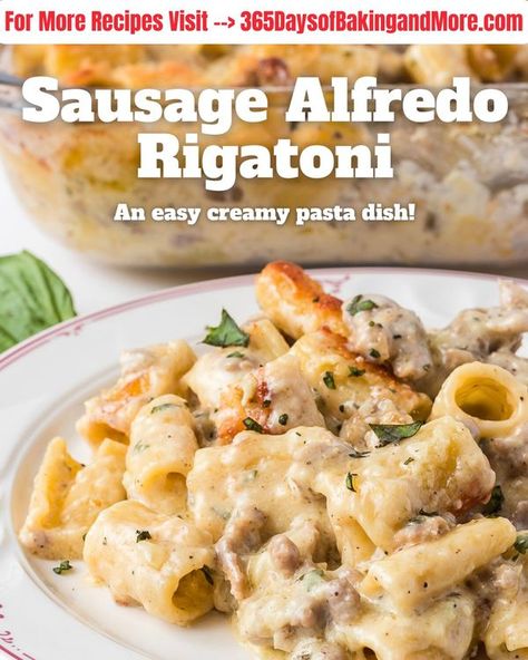 Sausage Alfredo Rigatoni, Alfredo Rigatoni, Pig Recipes, Rigatoni Recipe, Sausage Alfredo, Supper Meals, Creamy Pasta Dishes, Supper Recipes, Creamy Pasta