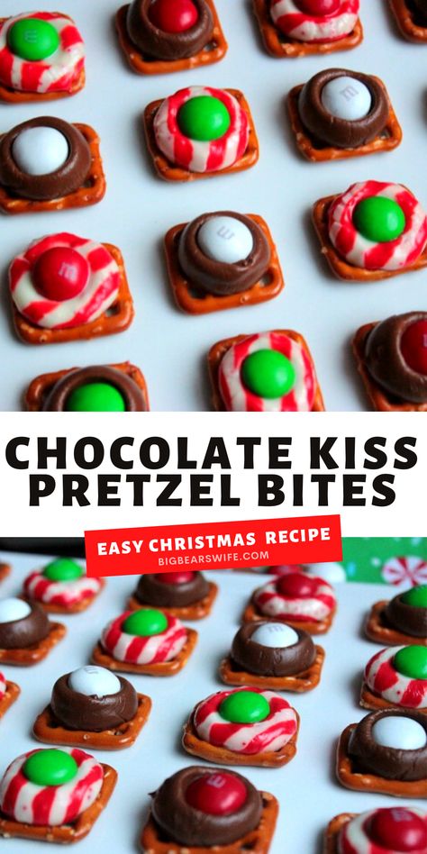 Pretzel Candy Melts, Pretzel Kisses, Pretzel Chocolate Bites, Pretzel Desserts, Christmas Pretzels, Pretzel Bites Recipes, Pretzel Treats, Delicious Christmas Desserts, Christmas Recipes Easy