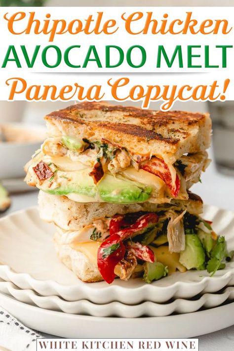 Panera Chipotle Chicken Avocado Melt, Chicken Avocado Panini, Chipotle Chicken Avocado Melt, Chicken Melt Sandwich, Panera Sandwiches, Chicken Avocado Melt, Chicken Avocado Sandwich, Avocado Melt, Panera Recipes