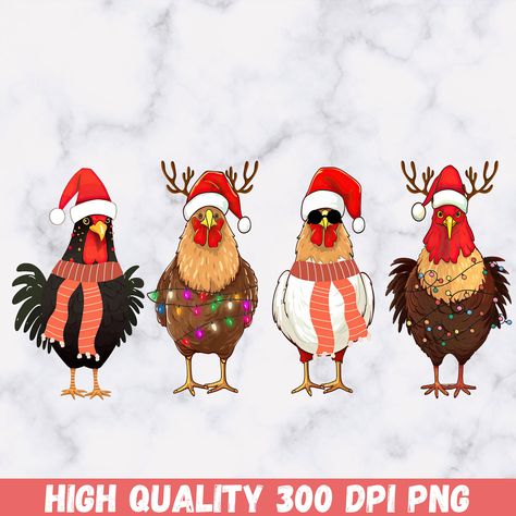 Christmas Chicken Drawing, Christmas Animals Drawing, Chicken Clipart, Vintage Christmas Sign, Chicken Png, Chicken Christmas, Christmas Chicken, Chicken Painting, Clipart Christmas