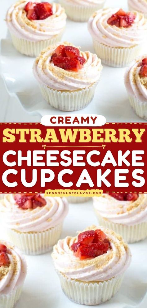 Pink Cupcake Flavors, Strawberry Cheesecake Filled Cupcakes, Cupcake With Cheesecake Filling, Cheesecake Flavored Cupcakes, Raspberry Cheesecake Filling, Cheesecake Cupcake Filling, Vanilla Cupcake With Filling, Cupcake Recipes Filled, Strawberry Cheesecake Cupcakes Recipe