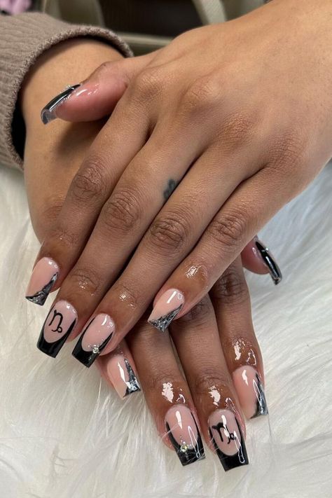 Capricorn nails Capricorn Nails Acrylic Short, Capricorn Birthday Nails Short, Birthday Nail Set Short, Birthday Nail Set Ideas Capricorn, Capricorn Acrylic Nails, Capricorn Nail Ideas, Capricorn Birthday Nails Acrylic, Capricorn Nail Art, Minimal French Tip