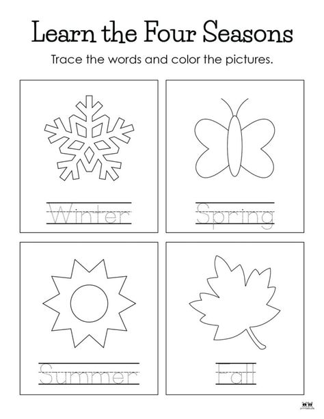 Choose from 51 unique four seasons worksheets and printables to both learn the seasons and display them in your classroom. 100% FREE! Four Seasons Kindergarten Activities, Teaching Seasons Activities, Seasons Prek Activities, Four Seasons For Kindergarten, Preschool Seasons Worksheet, Four Seasons Activities Preschool, 4 Seasons Lesson Plans Preschool, 4 Seasons Coloring Page, 4 Seasons Preschool Activities