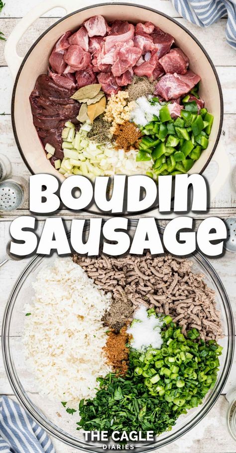 Creating homemade boudin sausage is simpler than it seems. Begin by cooking the meats and vegetables, then grind them together. Mix this with cooked rice and your choice of seasonings. Stuff the mixture into sausage casings, and you're done. Enjoy your personalized Cajun Boudin sausage, seasoned to your liking with any extra ingredients you love. How To Make Boudin, How To Cook Boudin Sausage, Boudin Sausage Recipe, Homemade Boudin, How To Cook Boudin, Boudin Recipe, Cajun Pork, Boudin Sausage, Pork And Rice