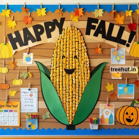 Corn Bulletin Board Ideas and Healthy Food Activities for Elementary School | October Bulletin Board Ideas | School Kitchen Bulletin Board Ideas, Corn Maze Bulletin Board, Corn Bulletin Board Ideas, Food Themed Bulletin Boards, Harvest Theme Bulletin Board, Nuts About Fall Bulletin Board, Cafeteria Bulletin Board Ideas, Ra Bulletin Boards Fall, Kitchen Bulletin Boards