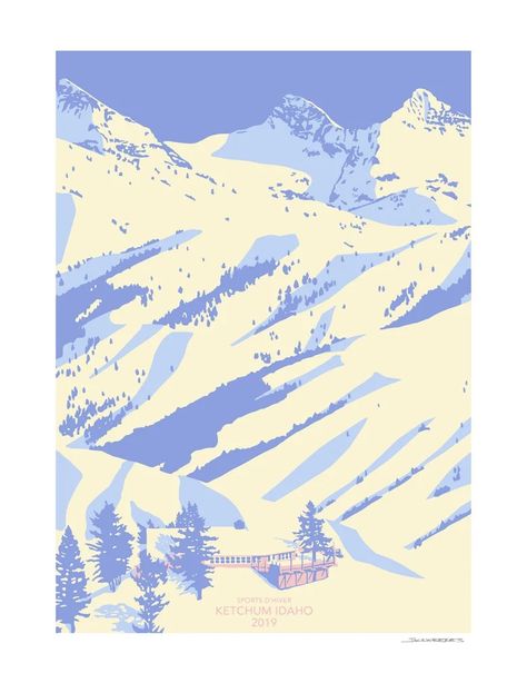 Skiing Graphic Design, Vintage Ski Resort, Vintage Skiing Aesthetic, Winter Graphics, Ketchum Idaho, Skiing Art, Mountain Poster, Skiing Aesthetic, Vintage Ski Posters