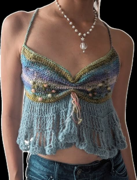 Crochet Fairy Sweater, Monet Inspired Outfit, Sirencore Crochet, Crochet Wave Top, Mermaid Core Crochet, Mamma Mia Crochet, Crochet Mermaidcore, Fae Crochet, Crochet Fairy Top