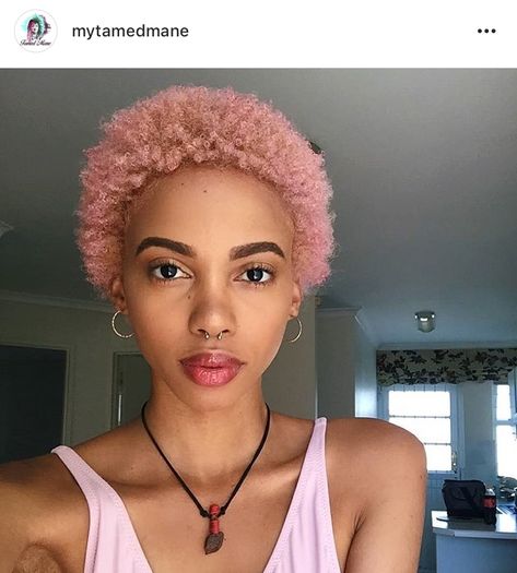 Pretty and Pink | All the inspo you need to style your TWA. Tiny Afro, Pink Afro, Natural Hair Woman, Teeny Weeny Afro, Twa Hairstyles, Afro Natural, Nappy Hair, Short Afro, Dyed Natural Hair