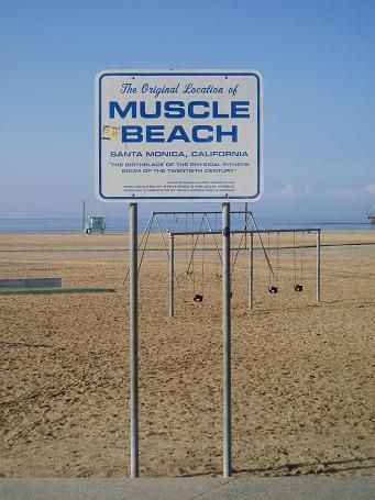 Muscle Beach California, Muscle Building Women, Beach Road Trip, Venice Beach California, Muscle Beach, Cali Life, Driftwood Beach, Beach Sign, Beach Santa