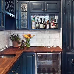 absolutely love the navy cabinets with the butcher block counter tops ... Wooden Counter Tops, Navy Blue Kitchen Cabinets, Navy Blue Kitchen, Navy Kitchen, Blue Kitchen Cabinets, Kabinet Dapur, Decor Ikea, Wooden Counter, Blue Cabinets