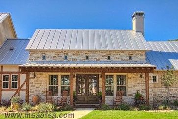 Stone and metal, French farm-house...build one to suit your country French style in the Texas Hill Country. Hill Country Homes, Farmhouse Architecture, Brick Exterior House, Casas Coloniales, Metal Roofing, Casa Exterior, Metal Building Homes, Farmhouse Exterior, Country Style Homes