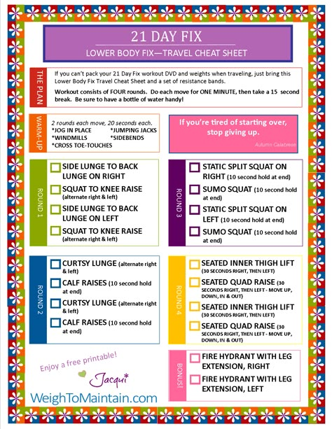 21 Day Fix Workout - Lower Body Fix Printable PDF - Travel Cheat Sheet — PLAN A HEALTHY LIFE 21 Day Fix Plan, 21 Day Fix Workouts, Workout Sheets, Beachbody 21 Day Fix, 21 Day Fix Diet, 21 Day Diet, 21 Day Fix Meal Plan, 21 Day Fix Extreme, Beachbody Workouts