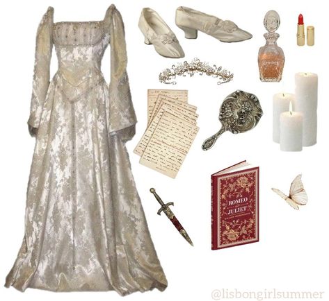 Romeo And Juliet Dress Costumes, Juliet Dress Costumes, Juliet Inspired Outfits, Romeo And Juliet Fashion, Romeo And Juliet Outfit Ideas, Shakespeare Aesthetic Outfits, Juliet 90s, Romeo And Juliet Outfits, Romeo And Juliet Clothing