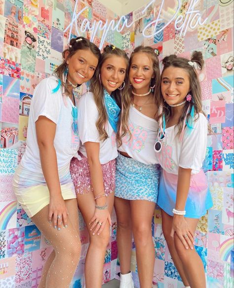 Candyland Sorority Theme, Candy Land Theme Outfits, Candyland Dance, Spirit Week Themes, Preppy Friends, Bama Rush, Recruitment Video, Homecoming Floats, Rush Themes