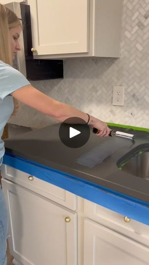 2.4M views · 37K reactions | 7 day Kitchen makeover! Yep…I even painted my granite countertops🤩 Comment “kitchen” for a 🔗 to everything I used during this makeover! 

#DIY... | By Salvaged By Sammie | Facebook Painted Granite Countertops Diy, Paint Kitchen Sink Diy, How To Paint Granite Countertops Diy, Refinish Granite Countertop, Diy Kitchen Countertop Makeover, Change Granite Countertop Color, Diy Countertop Makeover, Giani Granite Countertop Paint, Painted Countertops Diy