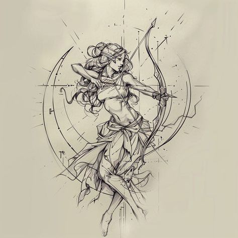 Exclusive Artemis Tattoo Files Asteria Goddess Tattoo, Goddess Of Nature Tattoo, Hand And Arm Tattoos For Women Unique, Tattoos Of Goddesses, Woman Atlas Tattoo, Athena Line Tattoo, Female Fighter Tattoo, Shoulder Tattoos Symmetrical, Artemis Tattoo Design Greek Mythology