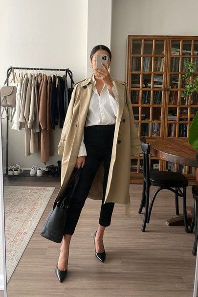 Nyc Work Outfit, Life With Jazz, Workwear Outfits, Parker Outfit, Dress Code Casual, Trench Coat Outfit, Black White Outfit, Random Style, Corporate Fashion