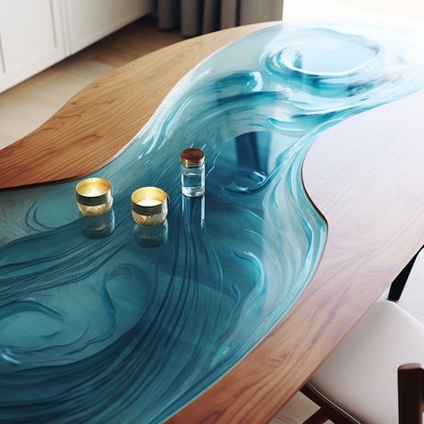 Ecosapiens | Tables inspired by the ripple of water offer a captivating and unique design that brings the tranquility of nature into your living space.… | Instagram Ocean Resin Table, Countertop Epoxy, Epoxy Furniture, Epoxy Countertops, Resin And Wood Diy, Epoxy Countertop, Epoxy Table, Garden Oasis, Resin Table