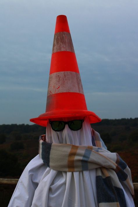 Funny Halloween Aesthetic, Halloween Poses Reference, Funny Halloween Jokes, Cone Head, Stuffed Pumpkin, Halloween Jokes, Ghost Photography, Traffic Cone, Ghost Pictures