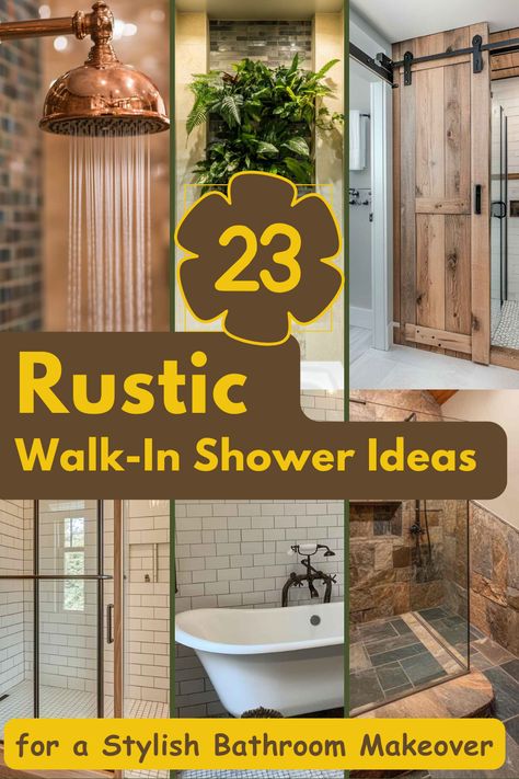 Want a bathroom that feels warm and welcoming? Check out these 23 rustic walk-in shower ideas featuring earthy tones, wooden accents, and natural stone to elevate your shower experience. 
#RusticBathroom #WalkInShower #BathroomDesign #HomeDecor #RusticStyle Tile Shower Walk In, Rustic Showers Bathroom, Rustic Wet Room Bathroom, Western Style Bathroom Ideas, Western Shower Ideas Bathroom, Rustic Walk In Showers, Updated Shower Ideas, Walk In Doorless Shower Ideas, Diy Walk In Shower Ideas