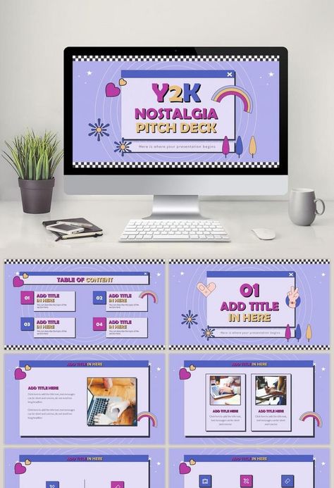 Y2K Nostalgia Pitch Deck Purple#pikbest#PowerPoint#Business Y2k Ppt Template, Y2k Powerpoint Template, Y2k Powerpoint, Y2k Presentation, School Presentation, Ppt Free, Cute Slides, Y2k Nostalgia, Powerpoint Free