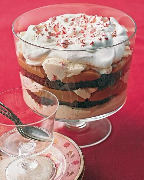 Triple-Chocolate Peppermint Trifle Recipe Peppermint Trifle, Christmas Trifle, Peppermint Recipes, Trifle Recipes, Trifle Bowl, Make Ahead Desserts, Chocolate Liqueur, Trifle Recipe, Triple Chocolate