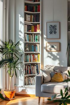 This corner shelf is for those looking to enhance the vertical storage of their living rooms without taking up too much wall room. Low Corner Bookshelf, Corner Bookshelves Floating, Vertical Book Shelf Ideas, Corner Bookcase Ideas, Corner Wall Bookshelves, Library Corner Ideas, Corner Shelves Design, Corner Bookshelves Living Room, Book Corner Ideas