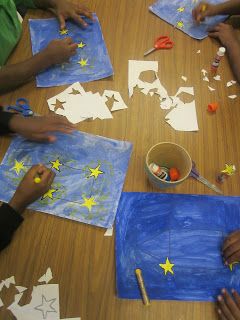 Constellation Craft, Space Art Projects, Grade 1 Art, First Grade Art, Constellation Art, Homeschool Lesson Plans, Art Curriculum, Kindergarten Art, Art Classroom