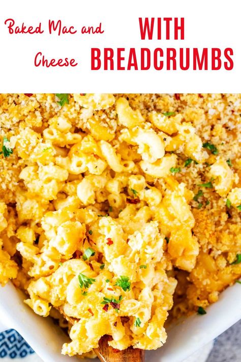 When you’re craving creamy comfort food, Baked Macaroni and Cheese with Breadcrumbs adds a level of crunch that makes it irresistible! It has all the indulgent nostalgia of the boxed Mac & Cheese you grew up with, but with a sophisticated twist that takes it to the next level. Macaroni And Cheese Bread Crumb Topping, Baked Mac And Cheese Recipe With Bread Crumbs, Mac And Cheese Bread Crumbs, Baked Mac N Cheese With Bread Crumbs, Mac And Cheese With Bread Crumbs, Mack And Cheese Recipe, Mac And Cheese Box Recipe, Velveeta Mac And Cheese, How To Make Breadcrumbs