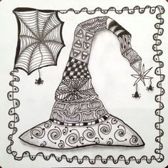 Zentangle Patterns Ideas, Halloween Zentangle, Zentangle Artwork, Zen Doodle Art, Zentangle Designs, Tangle Art, Patterns Ideas, Tangle Patterns, Zentangle Drawings