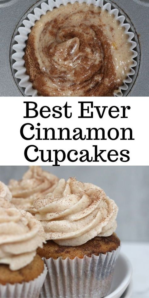 These are the best cinnamon cupcakes ever They have a cinnamon swirl in the cupcake and delicious cinnamon cream cheese frosting. Cinnamon Cupcakes Recipe, Cinnamon Swirl Cupcakes, Cinnamon Roll Cupcakes, Homemade Cupcake Recipes, Cinnamon Cupcakes, Cream Cheese Cupcakes, Swirl Cupcakes, Cinnamon Cream Cheese, Homemade Cupcakes