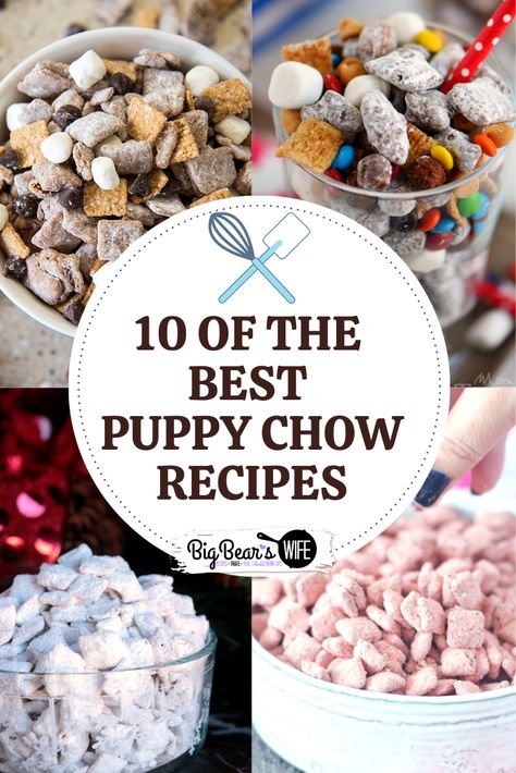 Puppy Chow Snack Mix (or Muddy Muddies) is a popular sweet treat that can be made for all types of occasions! The flavor possibilities are endless and I've found 10 of the Best Puppy Chow Recipes for you to try!! Best Puppy Chow, Homemade Puppy Chow, Best Puppy Chow Recipe, Easy Puppy Chow, Puppy Chow Mix, Puppy Chow Snack, Sweet Snack Mix, Chex Snack Mix, Puppy Chow Chex Mix Recipe