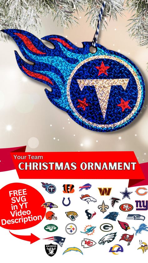 Make your own team ornament with Cricut! The link to download the SVG is located in the YouTube video's description Diy Football Ornaments, Nfl Crafts Diy, Christmas Ornaments With Cricut, Ornaments With Cricut, Cricut Maker Projects, Sports Ornaments, Football Crafts, Crafts Cricut, Maker Project