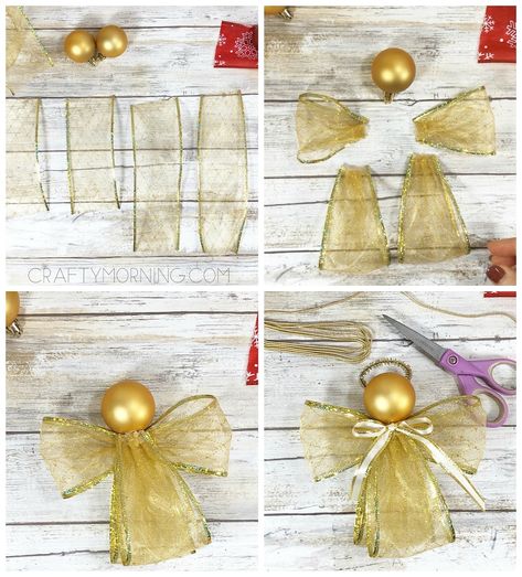 Ribbon Angel Ornaments, Christmas Angel Crafts, Crafty Morning, Mini Christmas Ornaments, Diy Christmas Ornaments Easy, Christmas Angel Ornaments, Christmas Crafts To Make, Angel Crafts, Holiday Crafts Christmas