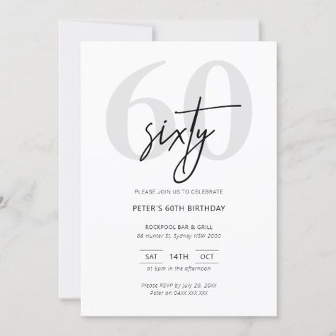 $2.80 | Minimalist Modern 60th Birthday Party Invitation | 60th Birthday Invitations | classic invitation, minimalist invitation, elegant modern simple, birthday invitation, modern, black and white, happy birthday, typography, 60th, sixty Happy Birthday Typography, Birthday Typography, Modern Birthday Party, 60th Birthday Party Invitations, Invitation Minimalist, 70th Birthday Invitations, Sixtieth Birthday, 80th Birthday Invitations, Minimalist Invitation