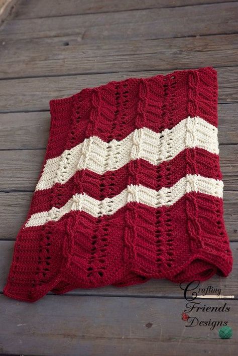 Crochet pattern for the Classic Cable Chevron Afghan by Crafting Friends Designs Chevron Crochet Patterns, Chevron Afghan, Crochet Blanket Chevron, Textured Crochet, Red Blanket, Chevron Crochet, Chevron Blanket, Blanket Crochet Pattern, Afghan Crochet