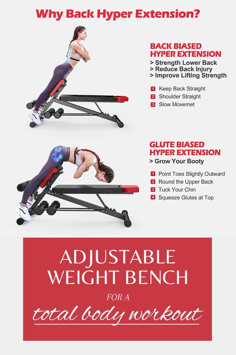 Multi-Functional Adjustable Weight Bench for Total Body Workout – Hyper Back Extension, Roman Chair, Adjustable Ab Sit up Bench, Decline Bench, Flat Bench. Great Ab Workout Equipment. All-in-one Adjustable Weight Bench: designed for full body workouts to shape your arm, abs, back, chest, glutes, hamstrings and core. Use for bench press, or hundreds of other exercises. Incline Bench Ab Workout, Roman Chair Workout, Bench Ab Workout, Sit Up Bench, Roman Chair, Workouts Without Equipment, Back Extension, Great Ab Workouts, No Equipment Ab Workout