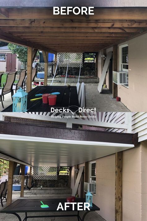 Deck Drainage Ideas, How To Make Under Deck Waterproof, Underdeck Waterproofing, Under Deck Roofing Ideas, Under Porch Ceiling Ideas, Underdeck Patio Ideas, Under Deck Ceiling Ideas, Deck Covering Ideas, Deck Ceiling Ideas