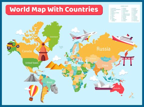 Blank World Map, Printable World Map, World Printable, World Map With Countries, Detailed World Map, Kids World Map, Maps For Kids, Country Names, Printable Maps