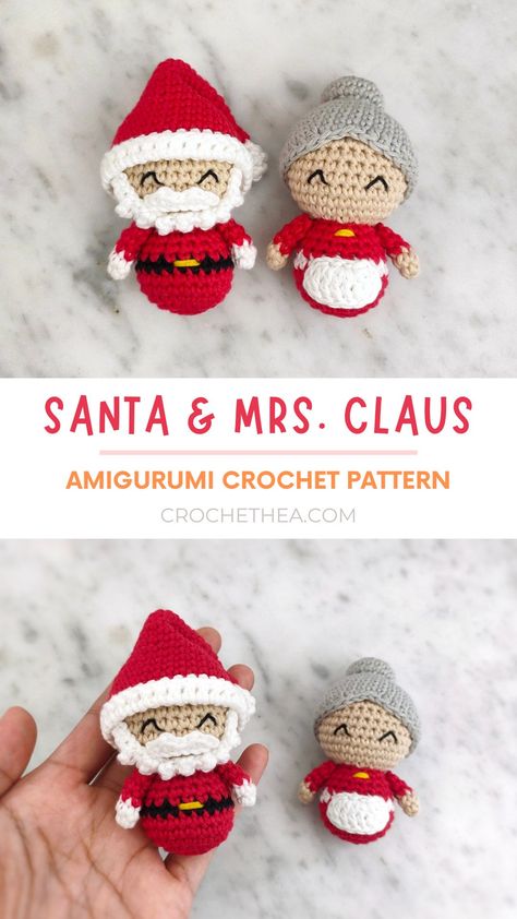 Santa & Mrs. Claus Crochet Pattern – Crochethea Christmas Crochet Projects, Easy Christmas Crochet, Free Christmas Crochet Patterns, Shawls Design, Free Christmas Crochet, Knitting Patterns Free Dog, Crochet Christmas Ornaments Free, Santa And Mrs Claus, Crochet Ornament Patterns