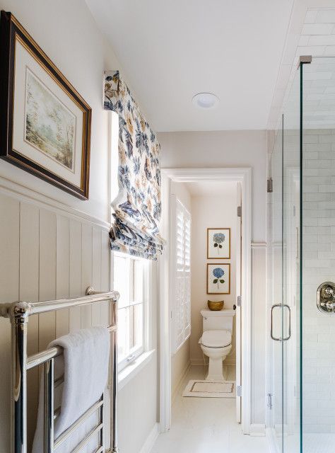 Bathroom of the Week: Cottage Style With a Touch of Elegance Cottage Bathroom Wall Light Fixtures, Cottage Restroom, Lake House Master Bath, Bathroom Remodel Lake House, Cottage Bathroom Towel Hooks, Lakehouse Inspiration, Lake House Master, Master Cottage Bathroom, Small Linen Closets