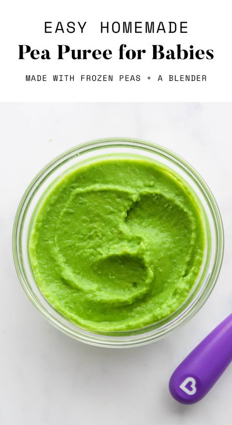 Pea puree is a great first food when introducing solids to babies and all you need is a bag of frozen peas and a blender! Stage 2 Baby Food Recipes, Pea Baby Food, Stage 2 Baby Food, Pea Puree, Easy Homemade Baby Food, Baby Purees, Baby Food Combinations, Pureed Food, Baby Food Recipe