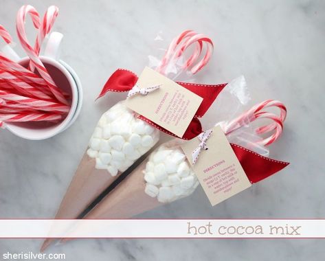 pastry bag foodie gift #3: hot cocoa kit | Sheri Silver - living a well-tended life... at any age Hot Cocoa Reindeer Bags, Hot Cocoa Kit Gift, Christmas Gifts From The Kitchen, Hot Cocoa Gift Ideas, Hot Cocoa Kit, Making Christmas Gifts, Gifts From The Kitchen, Baking Kits, Cooking Gifts