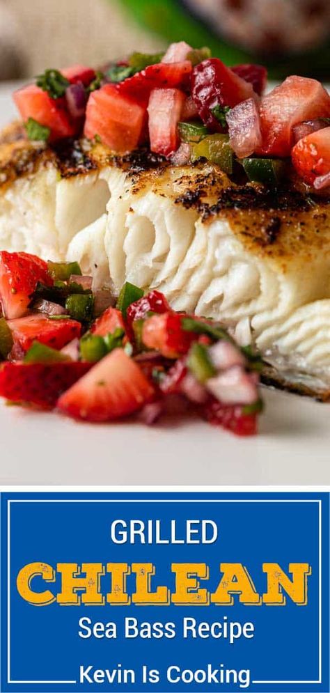 Grilled Sea Bass Recipes, Grilled Sea Bass, Sea Bass Recipes, Strawberry Salsa, Yummy Seafood, Grilled Seafood, Yummy Casseroles, Baked Fish, Sea Bass