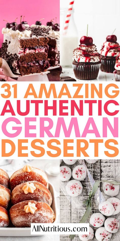 If you love german foods you need to make these decadent German dessert recipes. These incredible authentic german desserts are easy and delicious to make. You will love making these german dessert recipes for special occasions. German Dessert Recipes, German Christmas Desserts, German Snacks, German Dessert, German Pastries, Easy German Recipes, German Food Authentic, German Cookies, German Foods