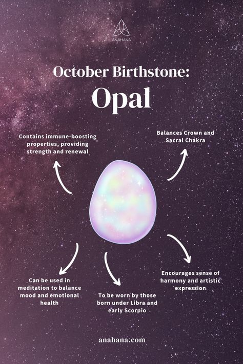 Opals are the more beautiful October birthstone because of their unique types and colors. Each opal form is special, with distinct colors, value, benefits, and origins. Use our guide to learn the different types of opal birthstones! Crystals For October, Opal Stone Benefits, Opal Symbolism, Birthstone Meanings, Birthstones Meanings, Opal Benefits, Crystal Magick, Opal Meaning, Diamond Meaning