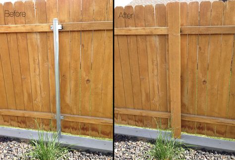 Got Ugly Metal Fence Posts? Cover ours with reclaimed wood from backyard fence gate when we take that down! Diy Fences, Cedar Fence Posts, Build A Fence, Metal Fence Posts, Muebles Shabby Chic, Easy Fence, Patio Privacy Screen, Patio Privacy, Pallet Fence